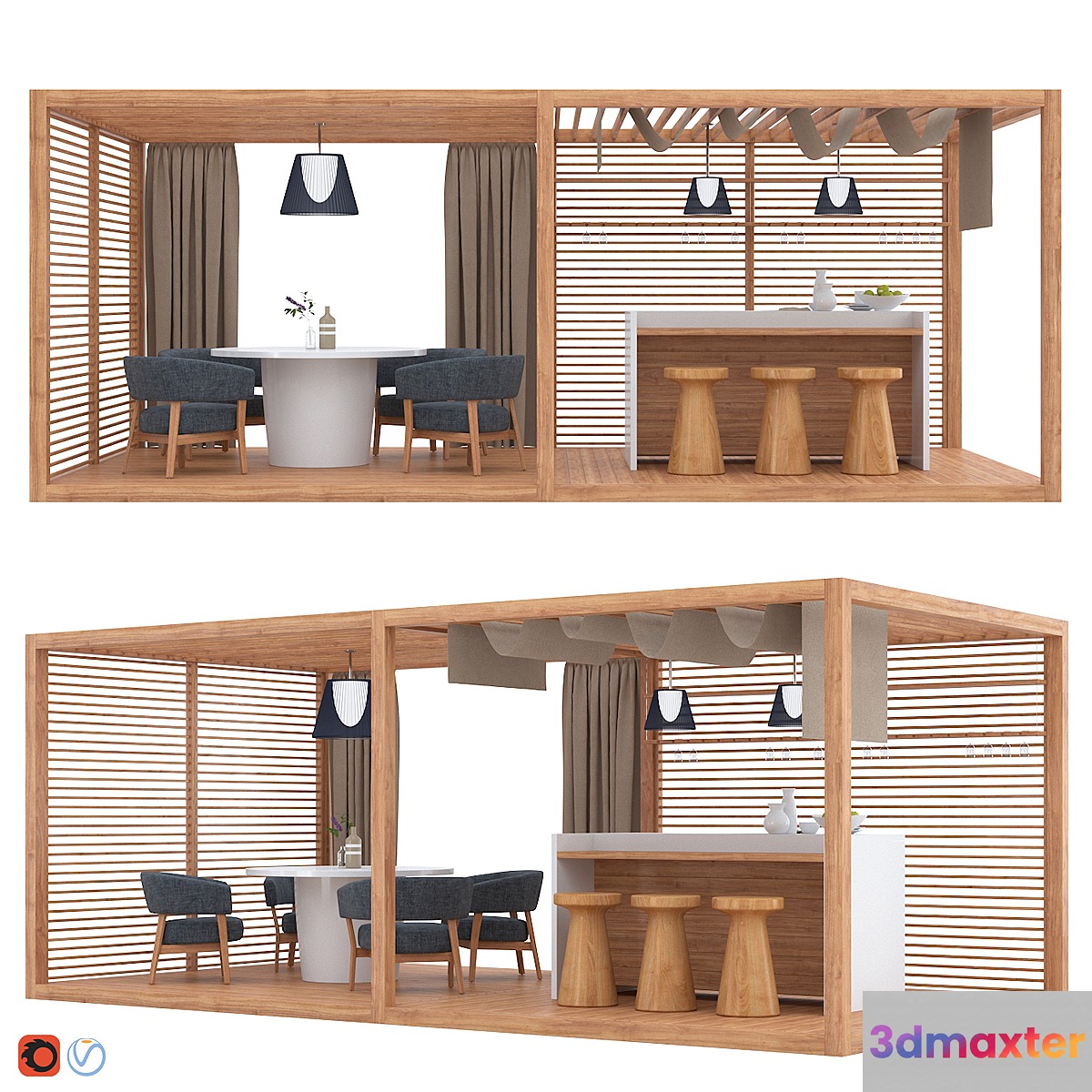 Garden Gazebo Zen Light Double by Exteta 3D Max