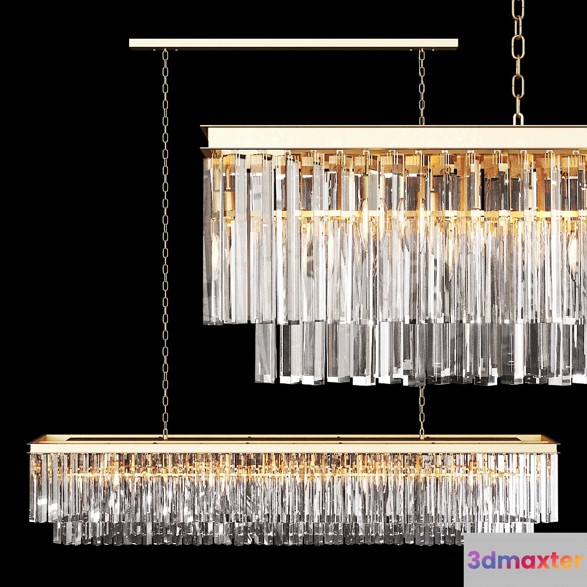 Restoration Hardware 1920S ODEON CLEAR GLASS FRINGE RECTANGULAR CHANDELIER 71 Brass 3D Max