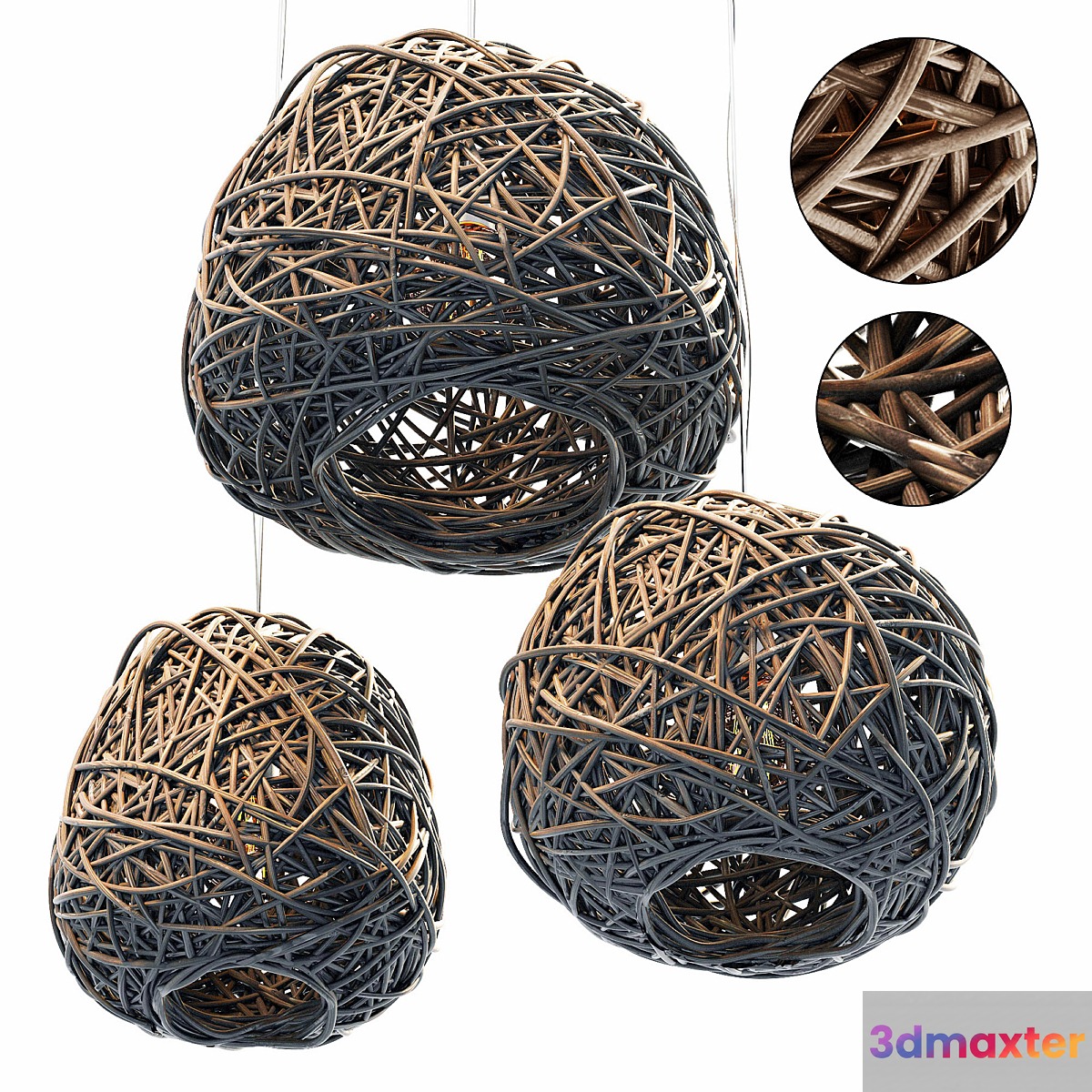 Lamp Rattan sphere hive n2 _ Chandelier made of rattan spherical hive number 2 3D Max