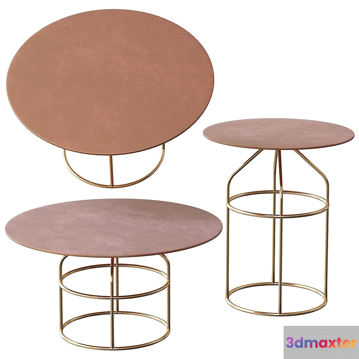 Modern Round Coffee Table Sets Metal in Gold 3D Max