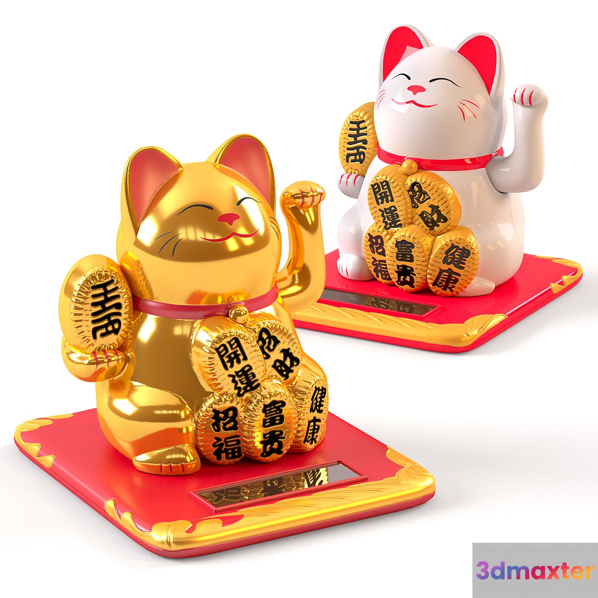 Maneki Neko Cat White and Gold - No.4