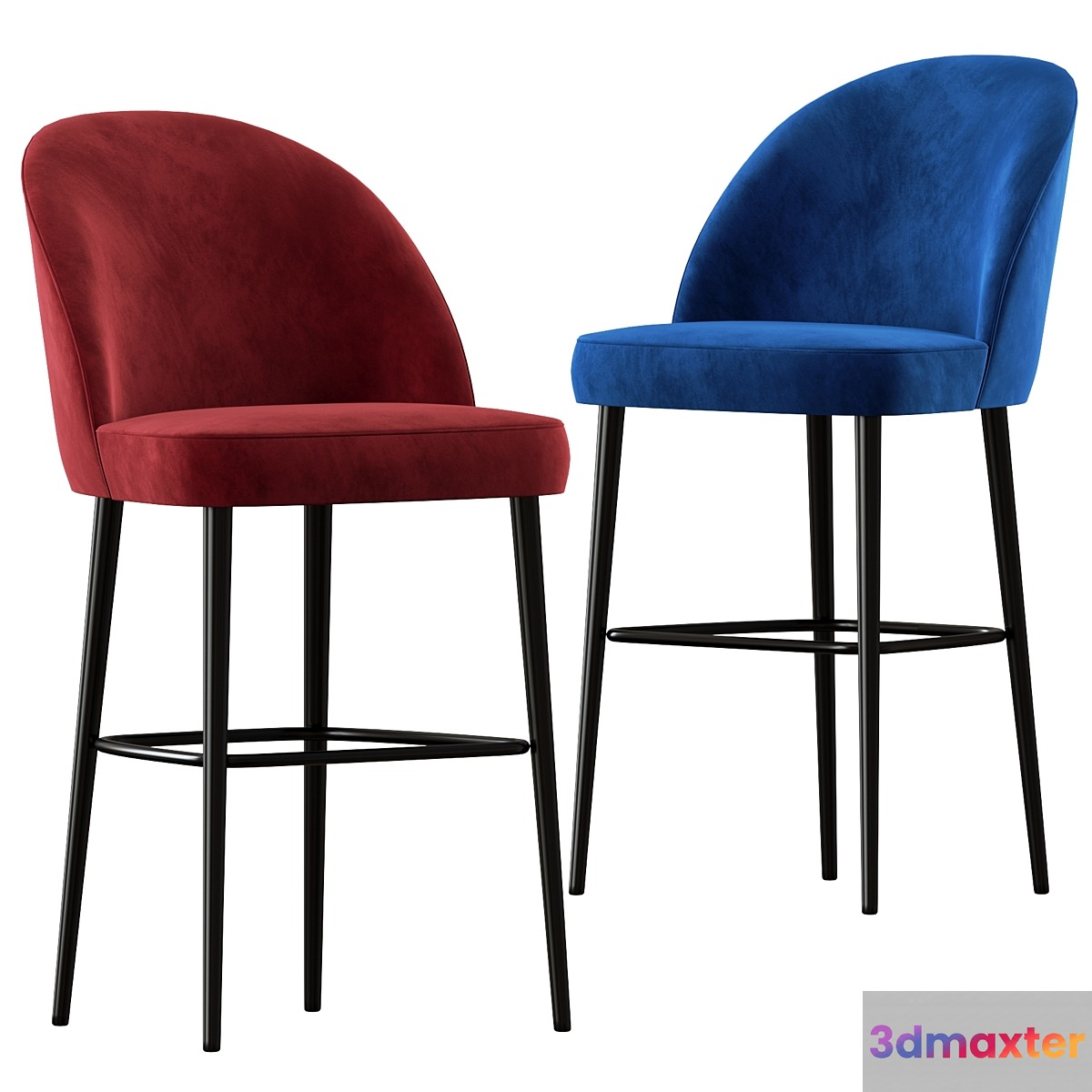 Austen Bar Stool Plush Velvet by Heals 3D Max