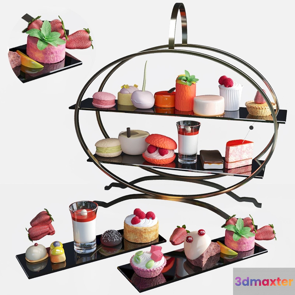 Tray with desserts and sweets at corporate parties 3D Max