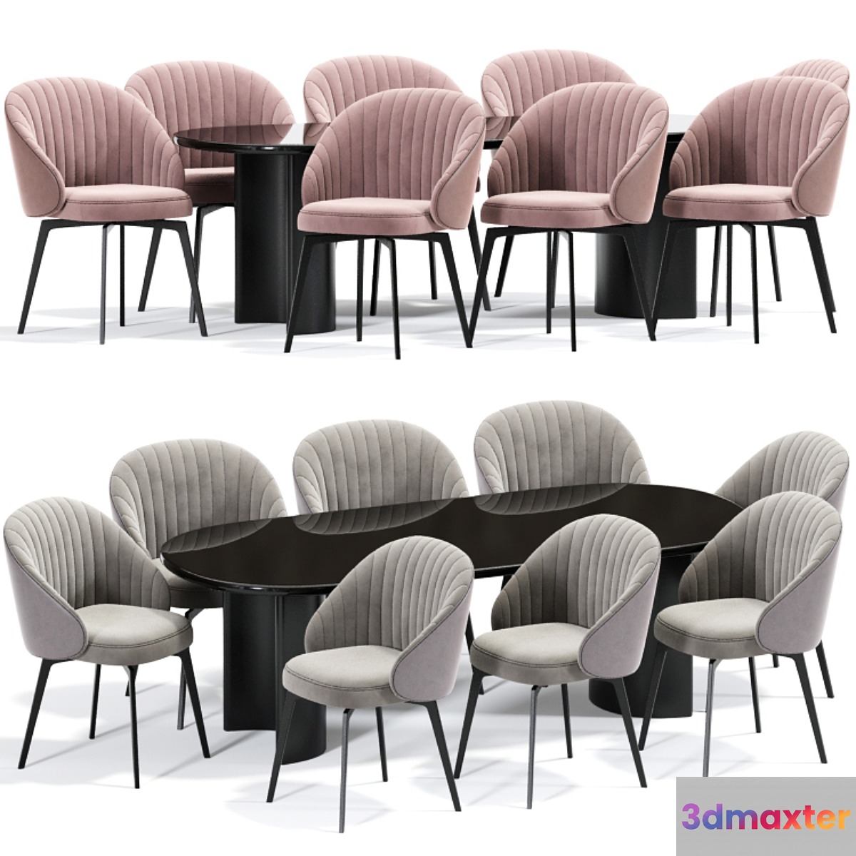 Amara Beige Chenille Dining Table Chair 3D Max