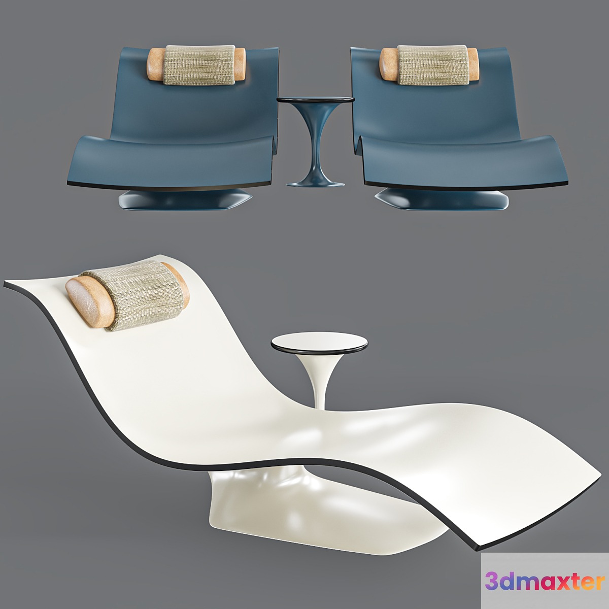 water pool lounge chair and table