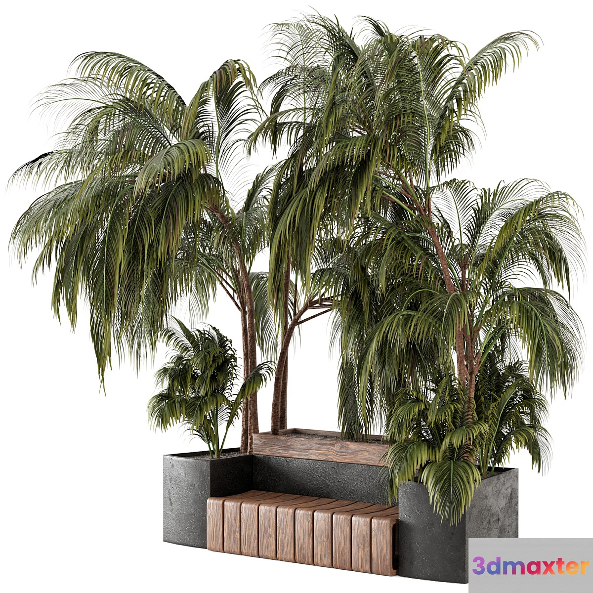 Outdoor Garden set bush and Tree - Garden Set 76 3D Max