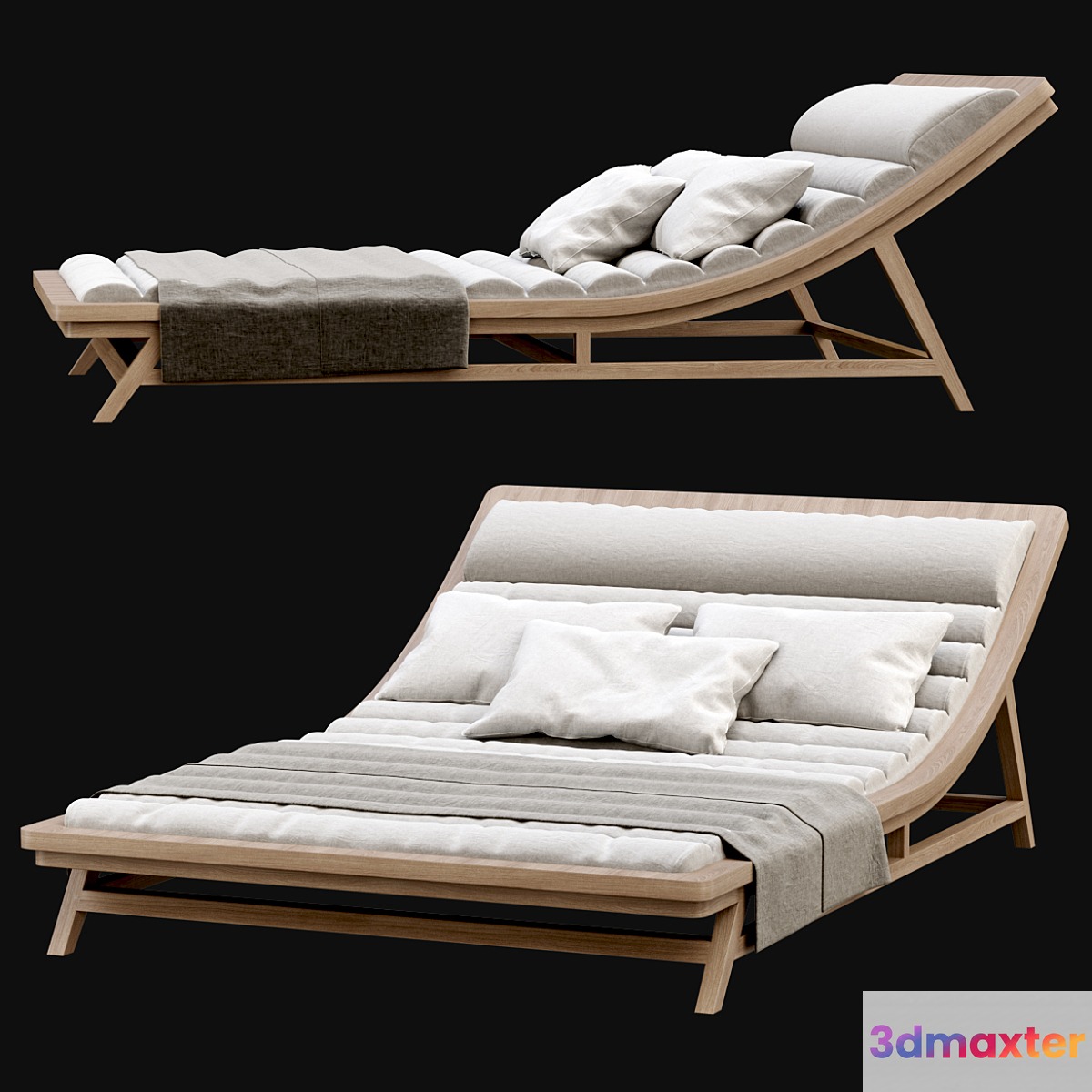 Large wooden outdoor chaise lounge L17 3D Max