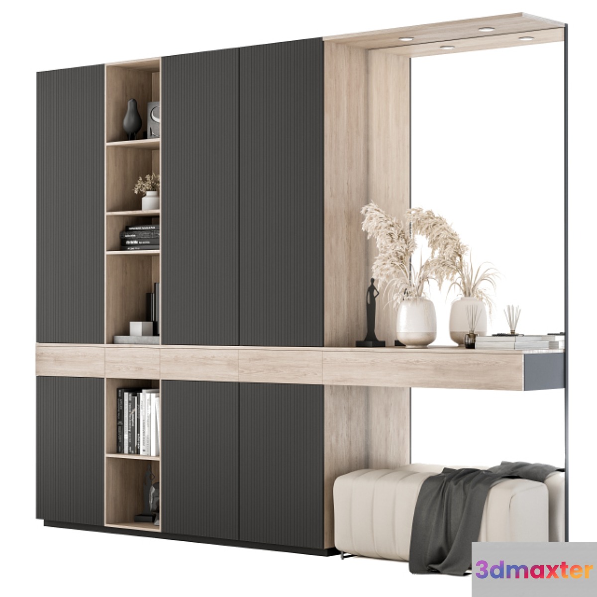 Hallway 08 - Black and Wood Set