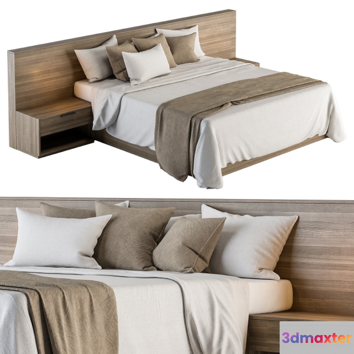 Bed Set 11 - White and Brown 3D Max