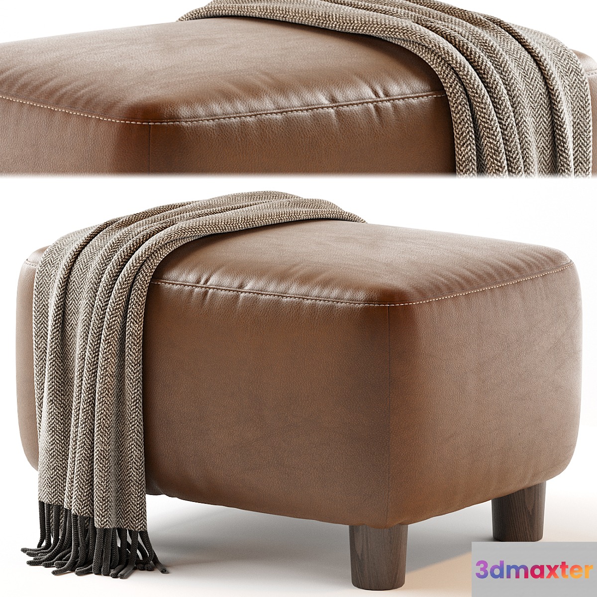 Teddy Leather Club Ottoman - Sesame 3D Max