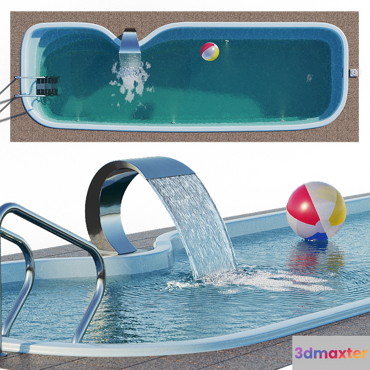 Narbonne composite pool with waterfall 3D Max