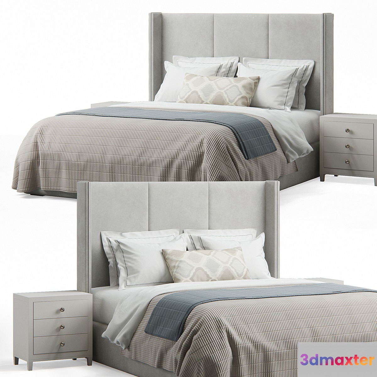 Striped Headboard Bed 3D Max