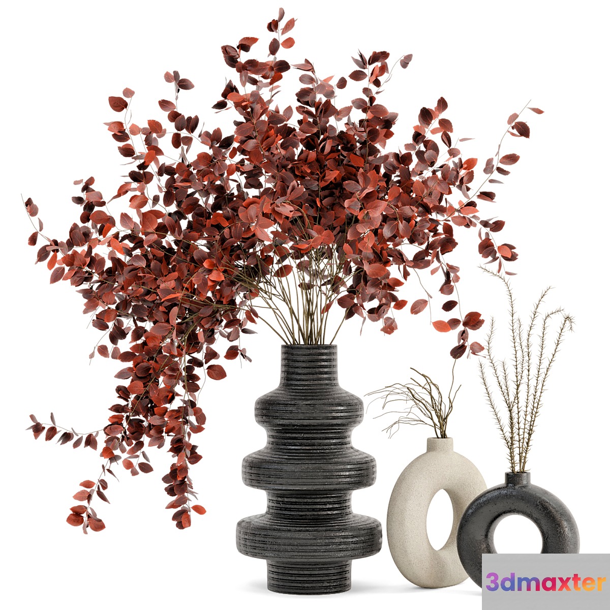 Indoor Dry Plants in rusty Concrete Pots - Set 80
