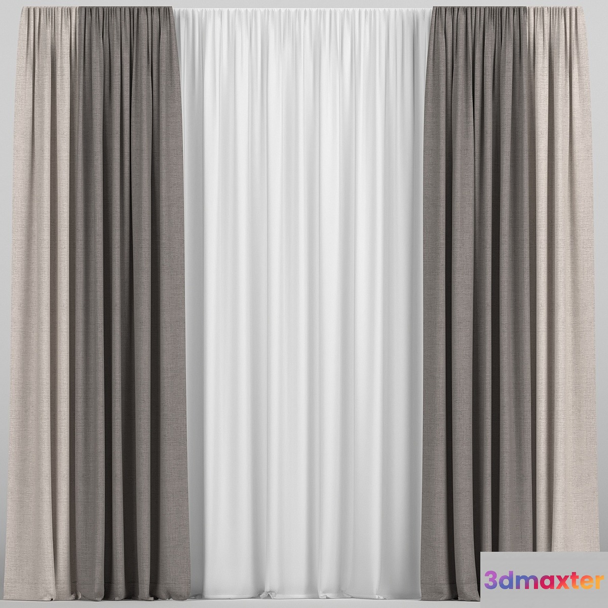 Curtains in two colors with tulle 3D Max
