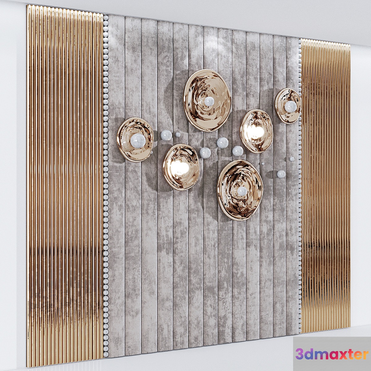 Headboard made of soft beige panels and 3d decor 3D Max