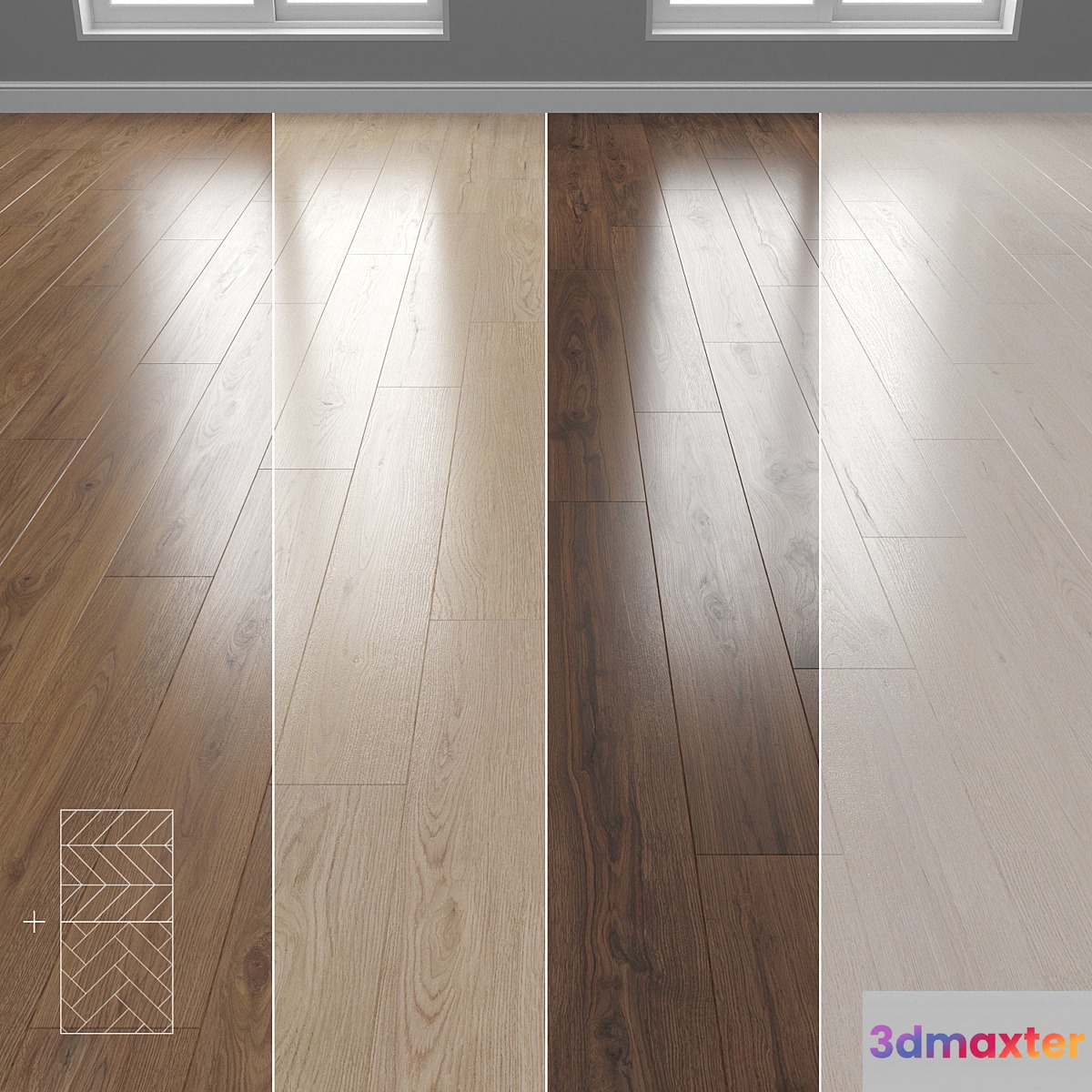 Parquet 4 colors Linear herringbone chevron setquad3 3D Max