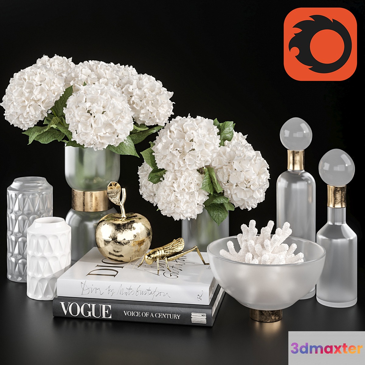 Decoration Set 32 frozen glass and Hydrangea