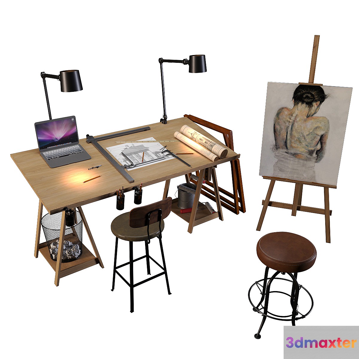 Decorative set of art workshop 3D Max