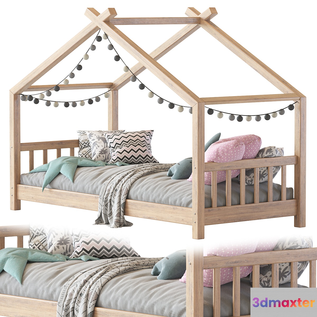 Children bed wood house 3D Max