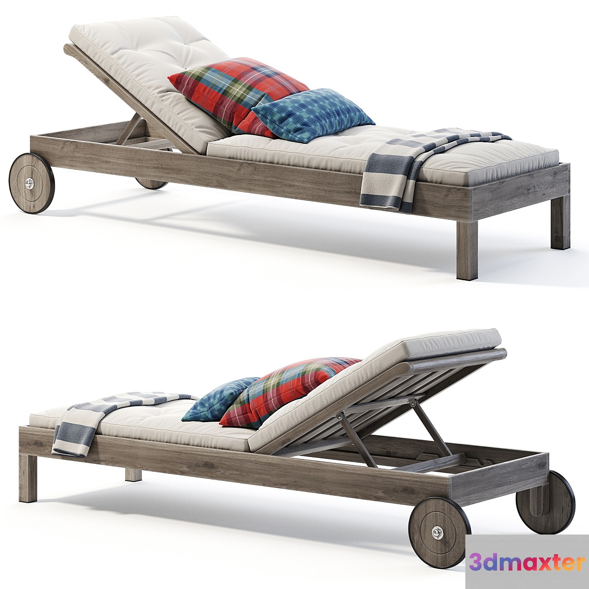 Pottery Barn Chatham FSC Mahogany Chaise Lounge with Wheels 3D Max