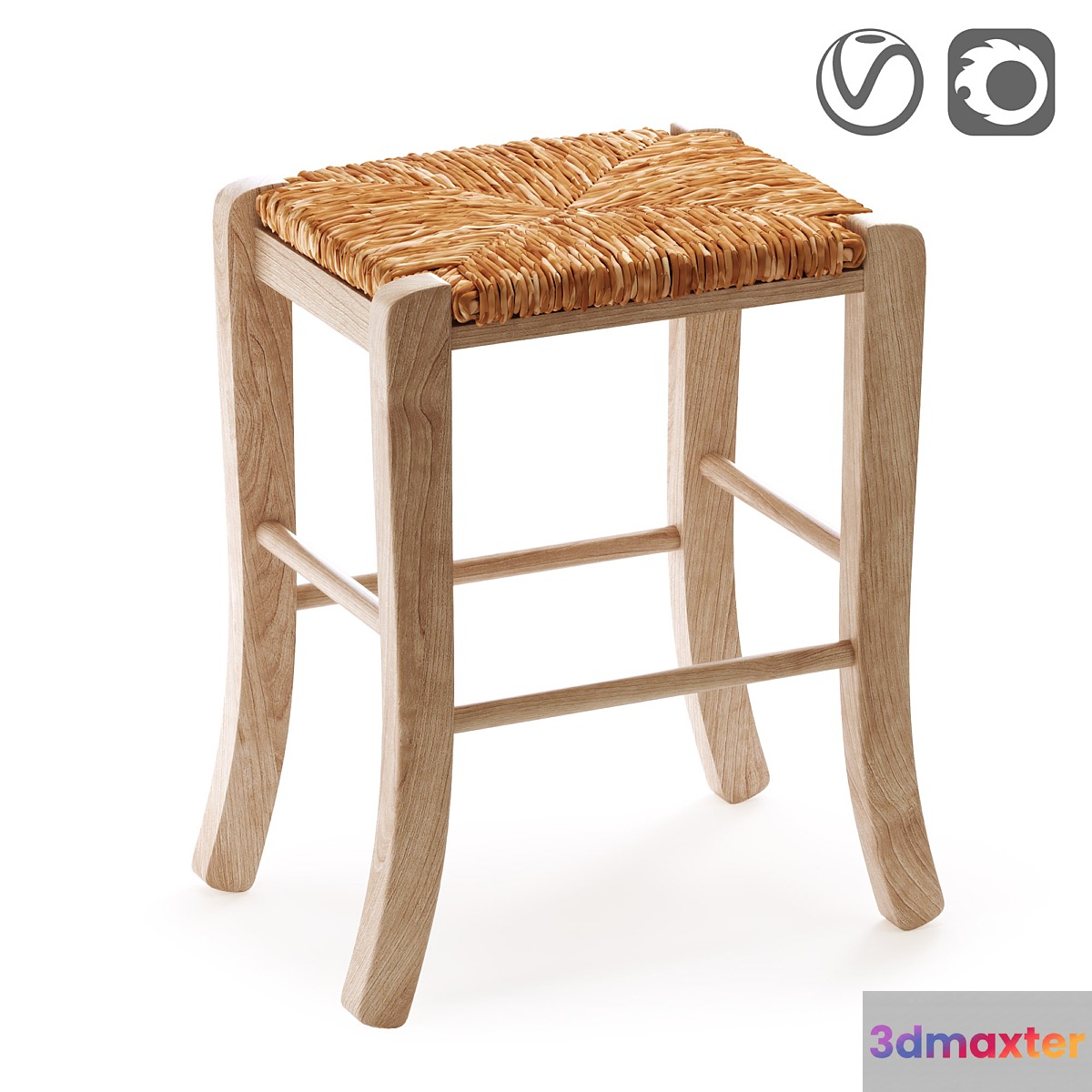 Solid beech stool Perrine 3D Max
