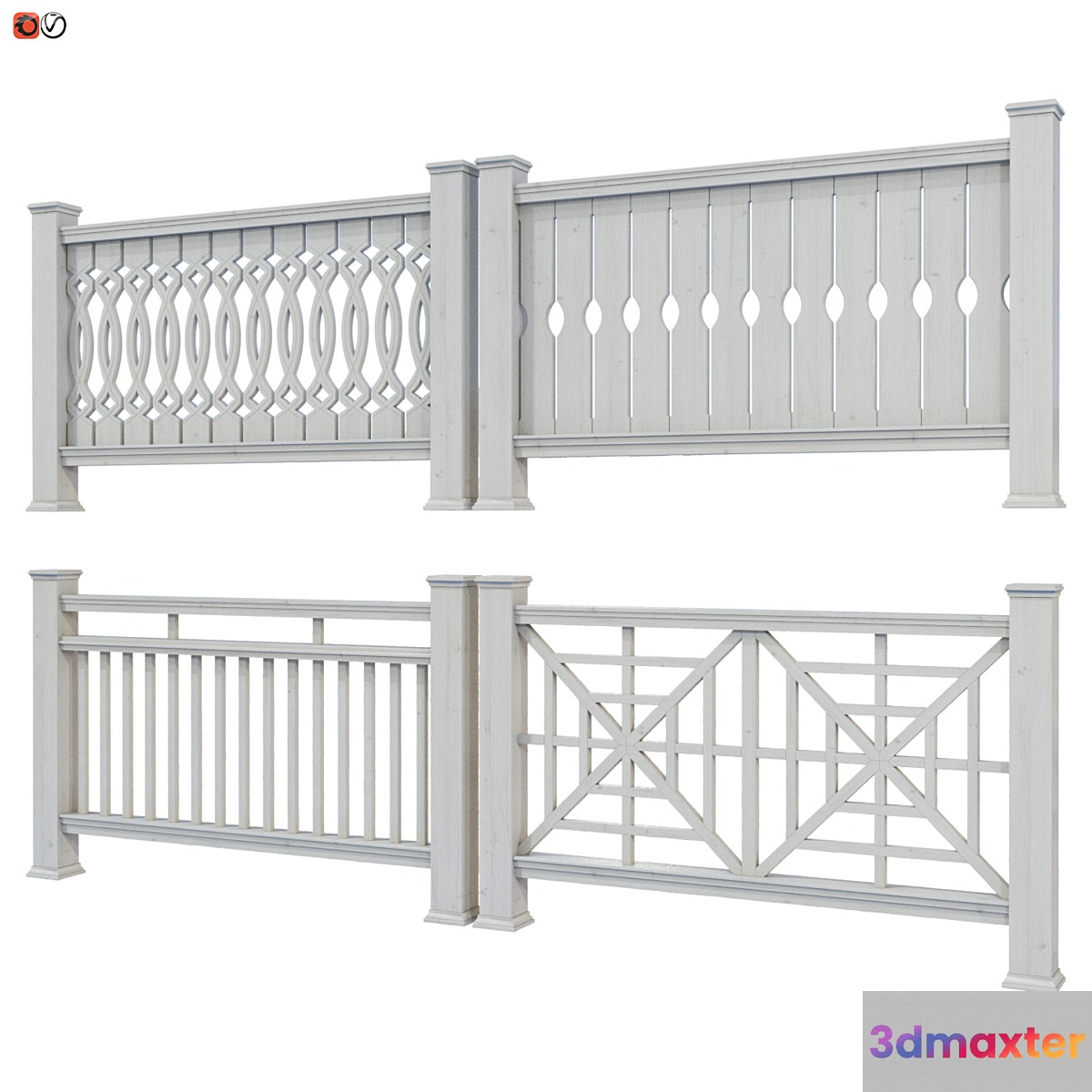 Set of handrails and terrace railing 4 3D Max