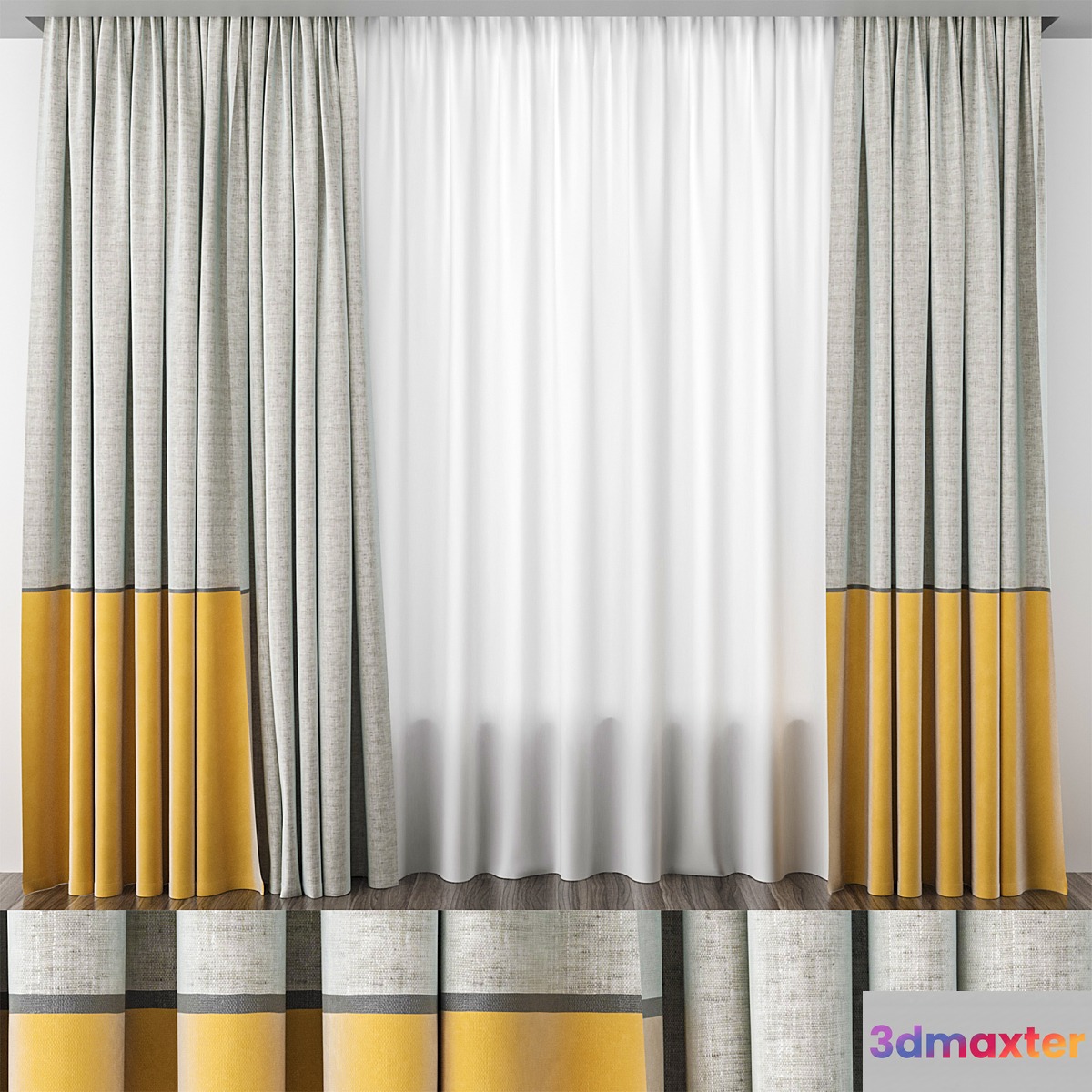 Curtains in the nursery yellow-gray 3D Max