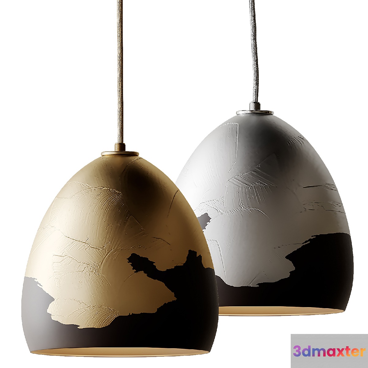 Matte Black & Silver Ombre Porcelain Pendant Light from H&H 3D Max
