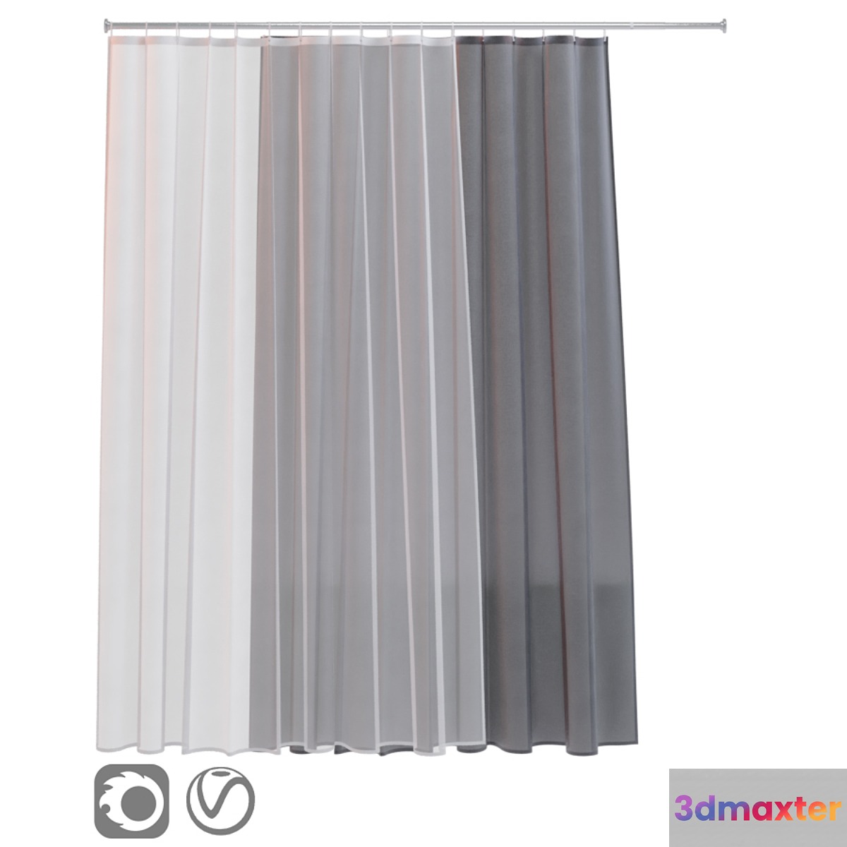 Bath curtain (shower) 200x200 cm (white gray) 3D Max