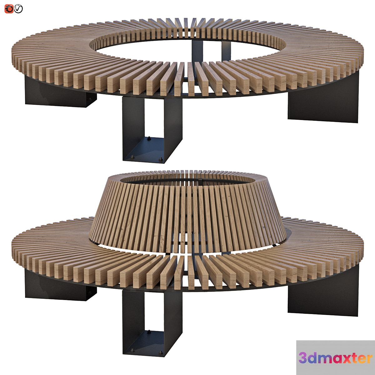 Park bench under a tree round set 04 3D Max