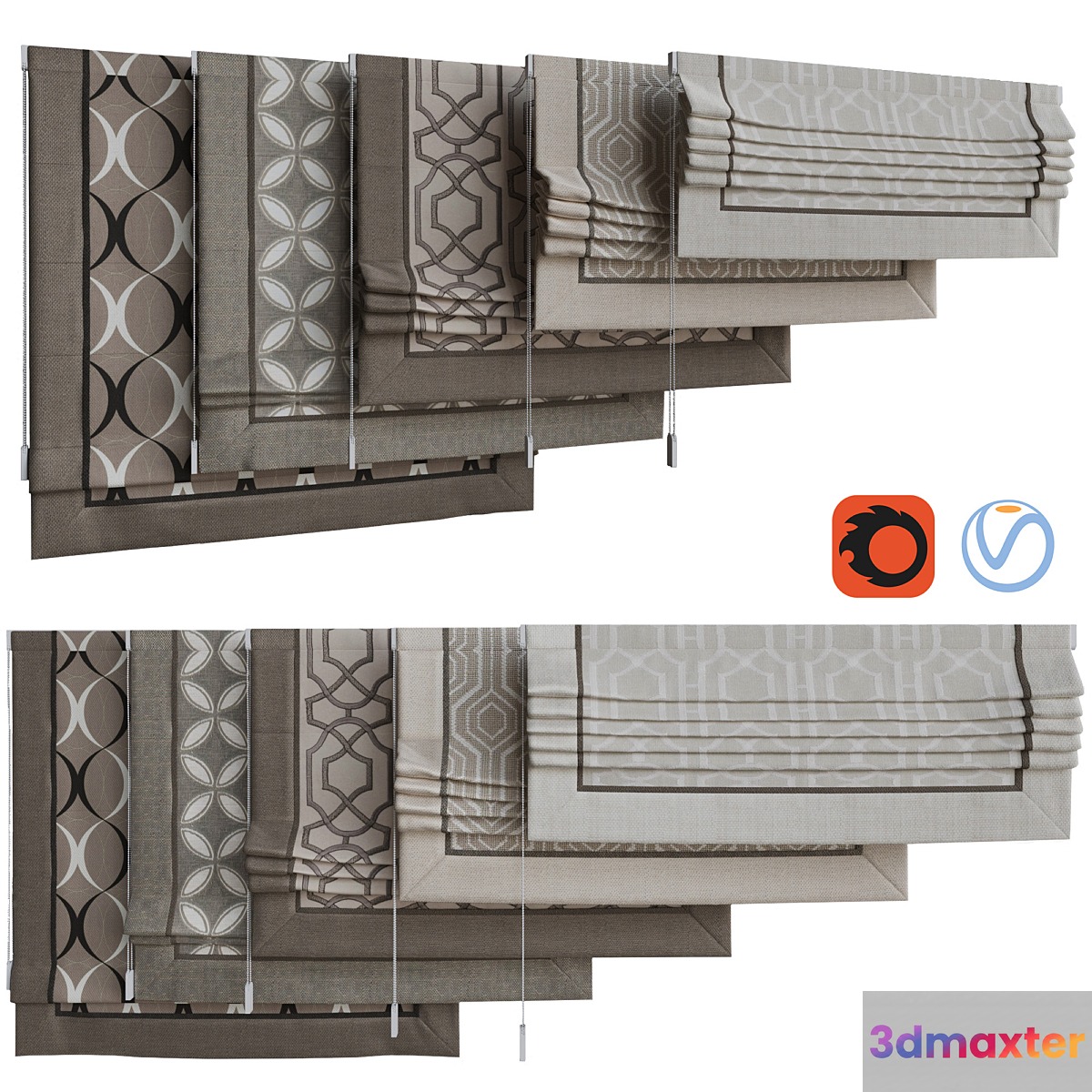Roman blinds set 12 3D Max