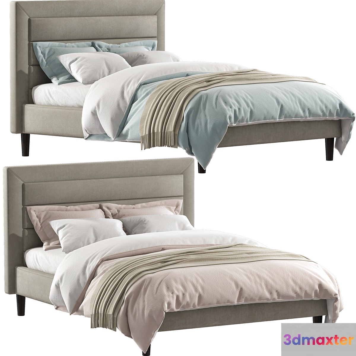 Mehta Tufted Upholstered Platform Bed 3D Max