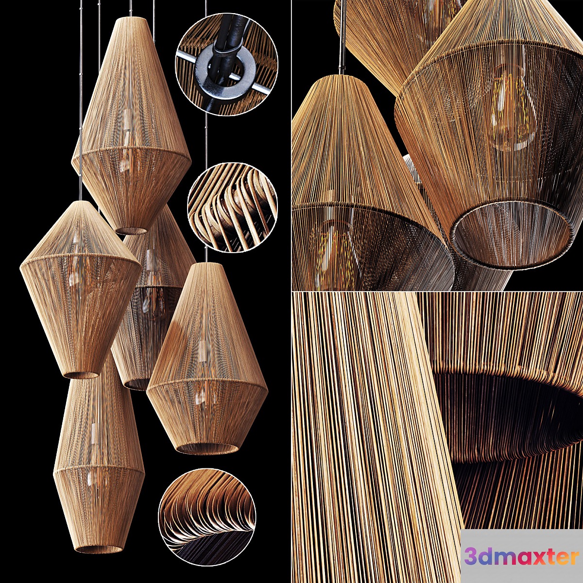 Lamp wood rattan wicker Cone n4 _ Lamp wicker rattan cone No. 4