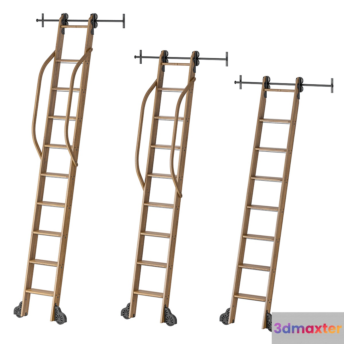 Custom Service Hardware Rolling Library Ladder 3D Max