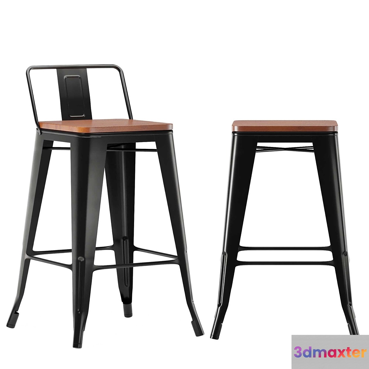 Bar chair Tolix wood 3D Max