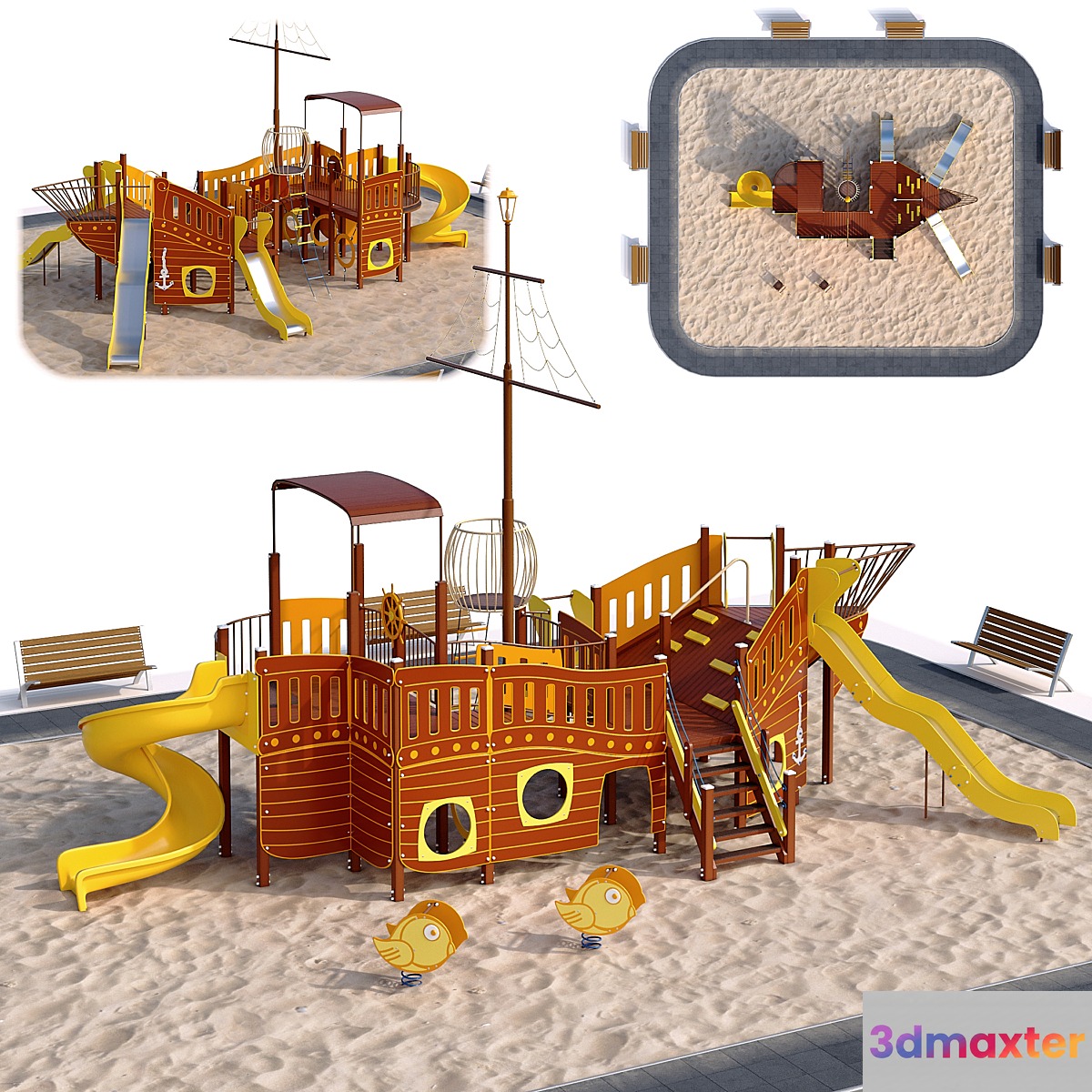 Children playground ship. Boat. Sailboat 3D Max