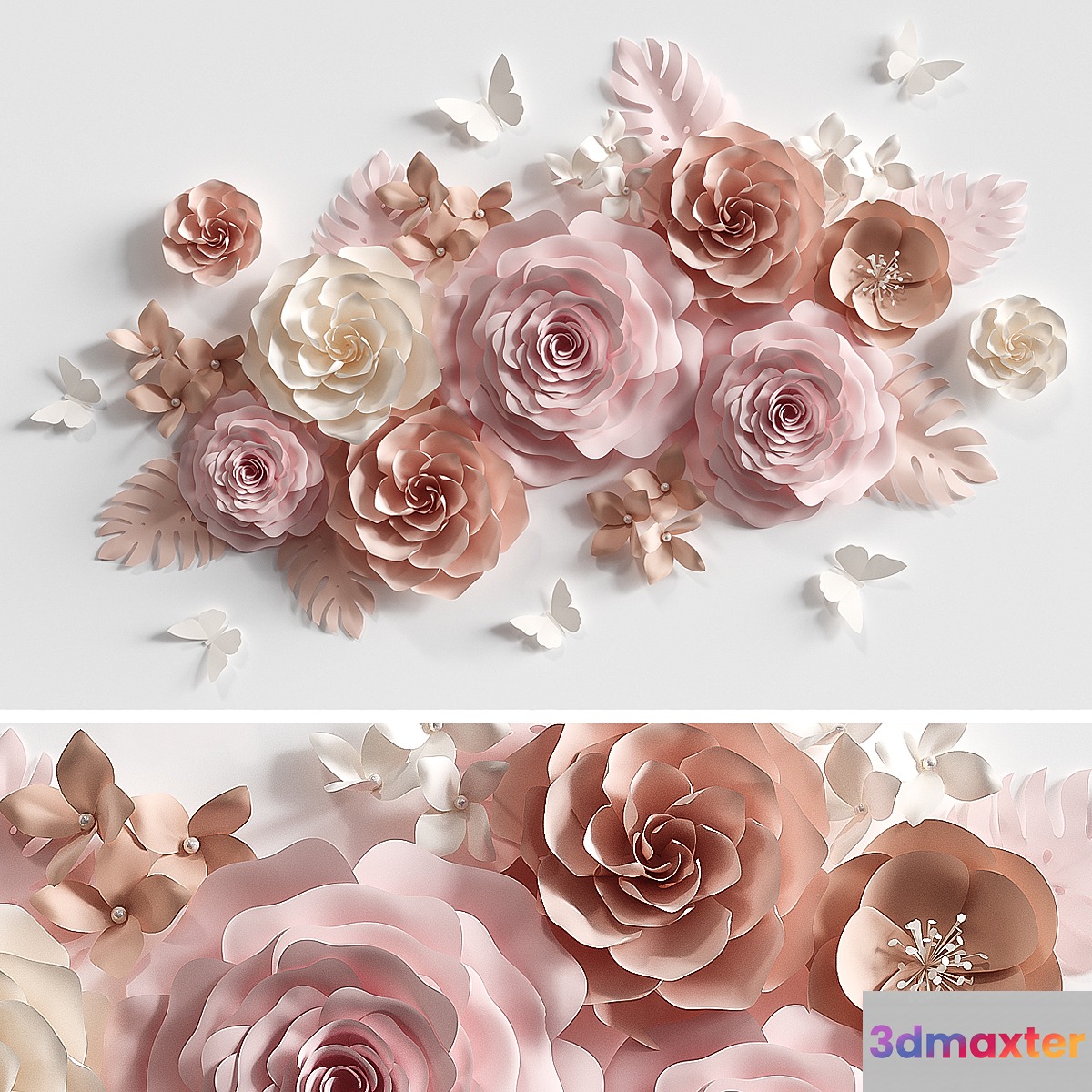 Composition of paper flowers 3D Max