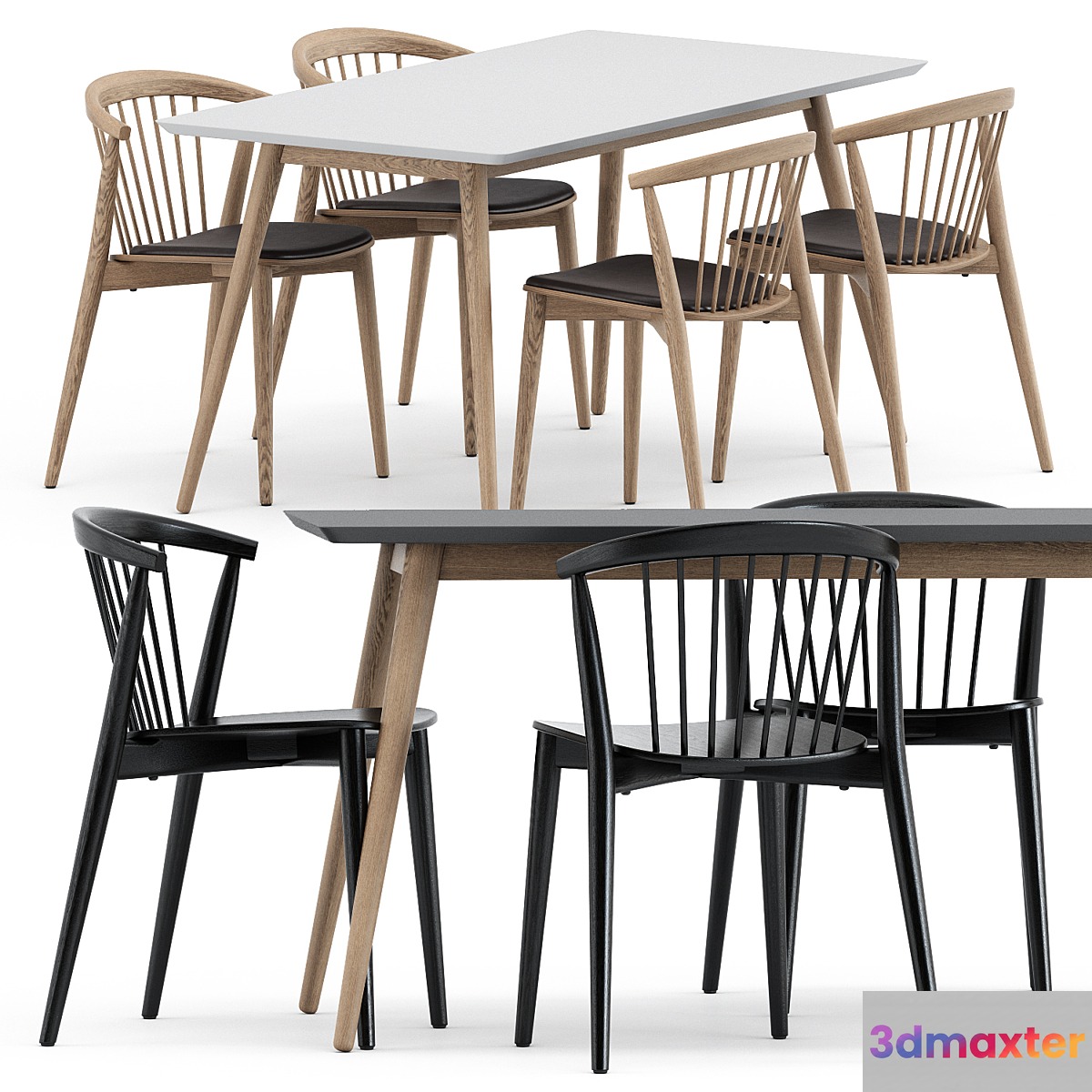 Newood light chair by Cappellini and Tell Dining Table by Bloomingville 3D Max