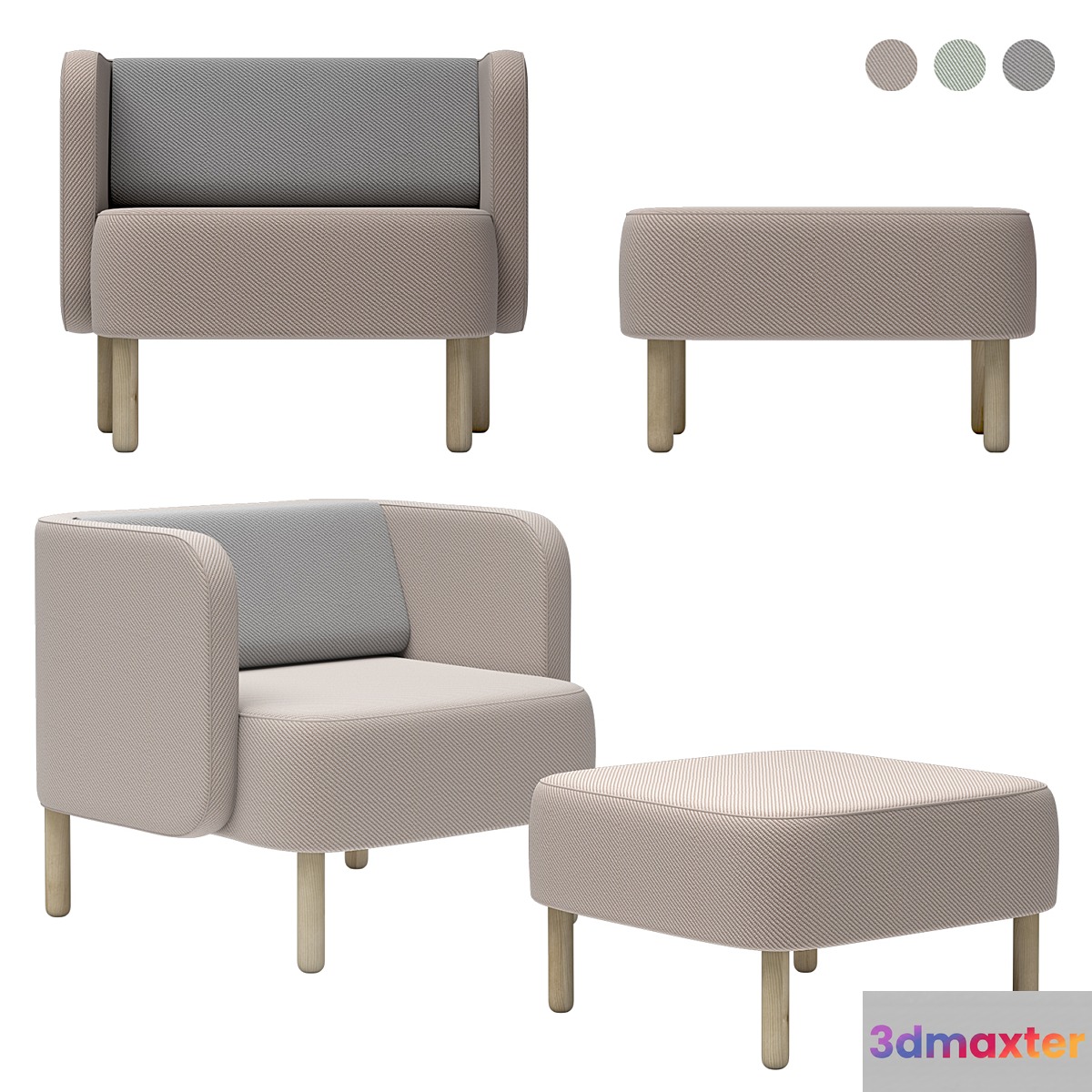 Story Easy Chair and Pouf 3D Max