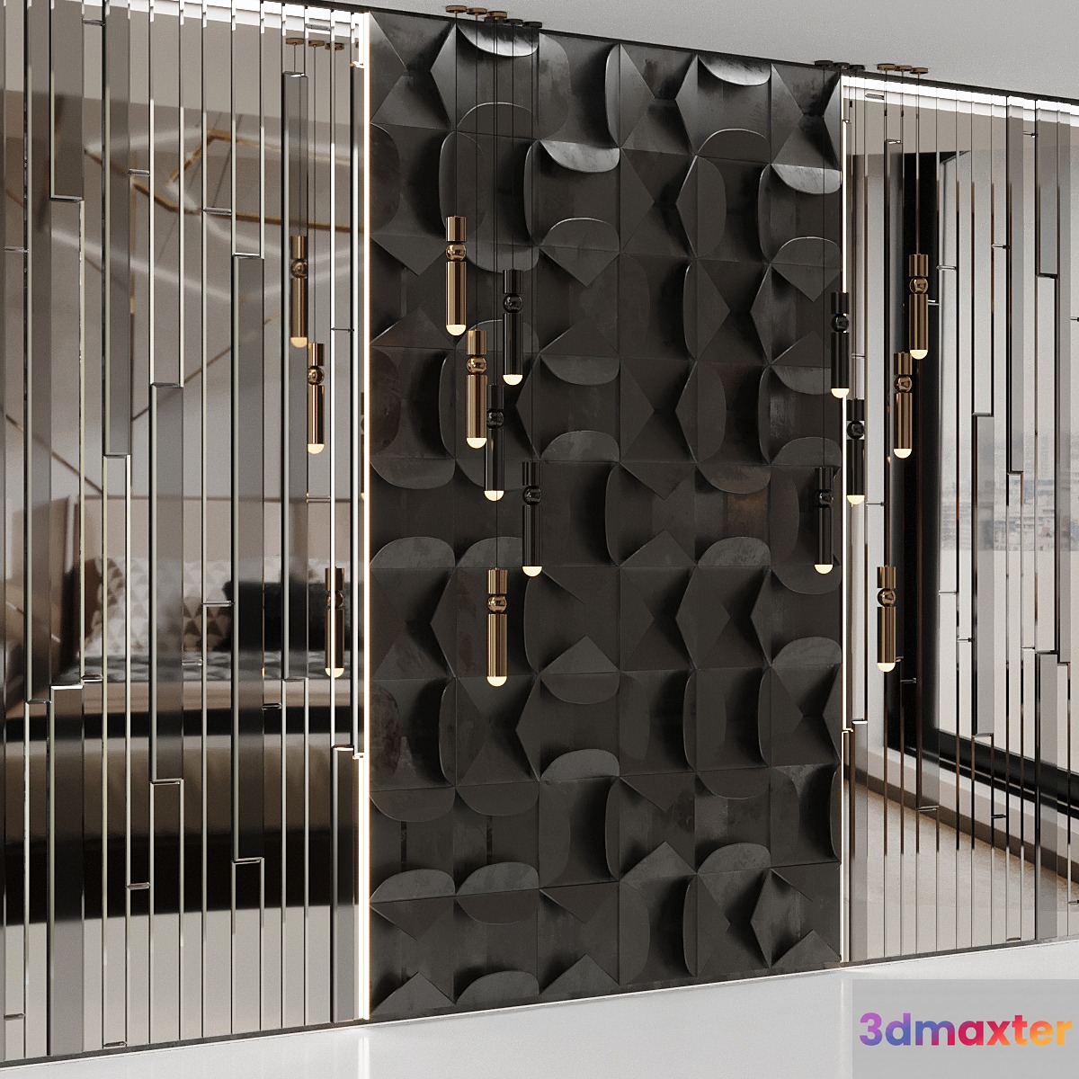 Volumetric wall panel mid century modern Black 3D Max