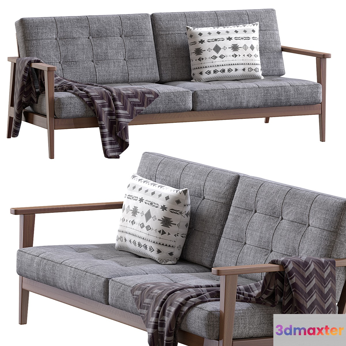The Mid Century Show Wood Sofa 3D Max