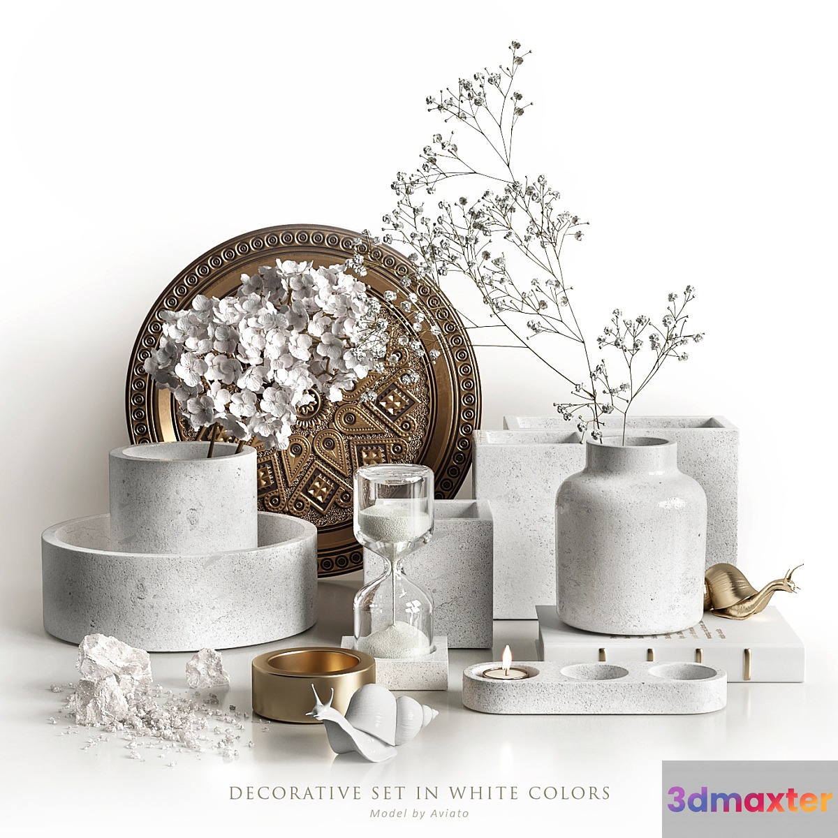 Decorative set in white colors - No.2 3D Max