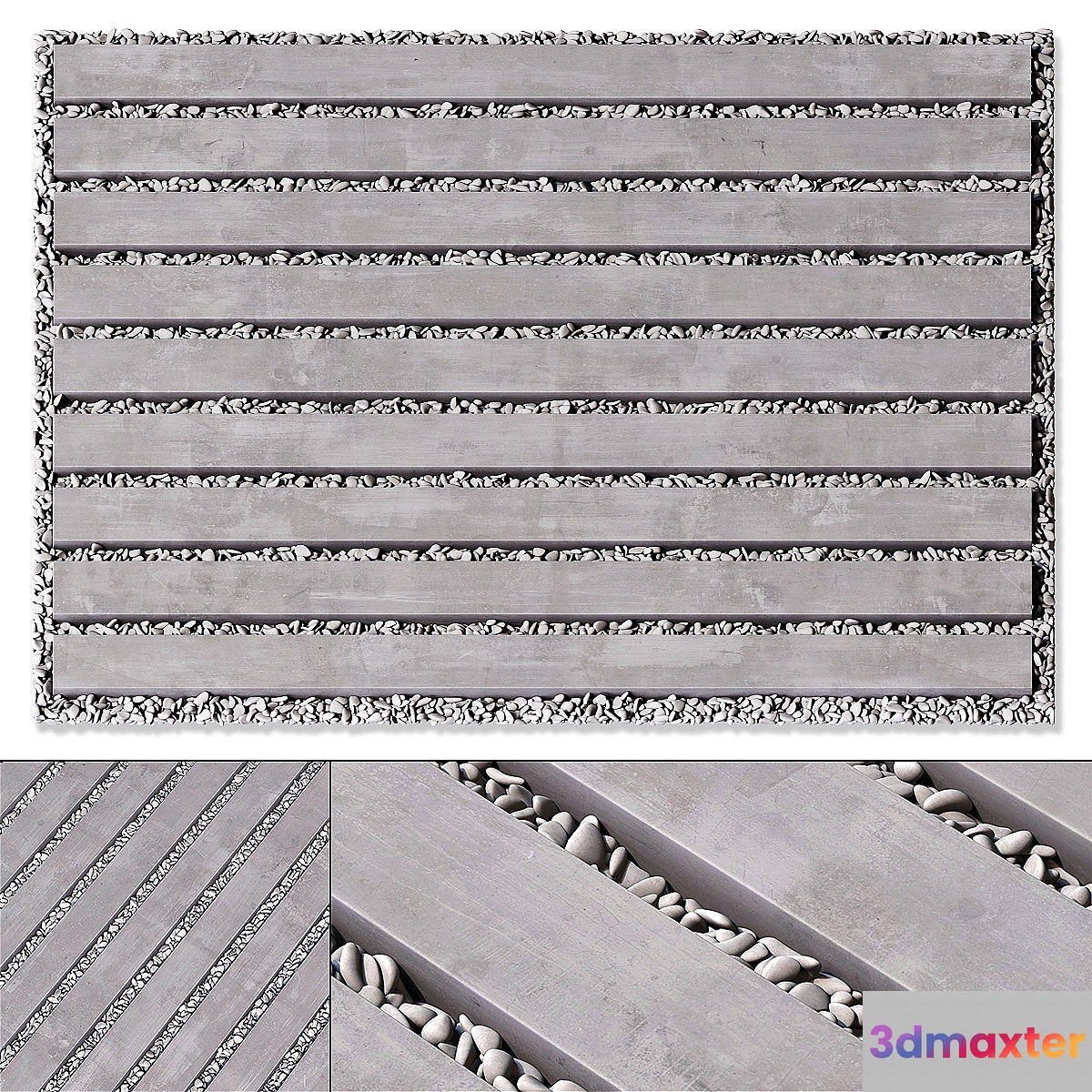Paving road long plate pabble n2 _ Paving road long plate with pebbles No. 2 3D Max