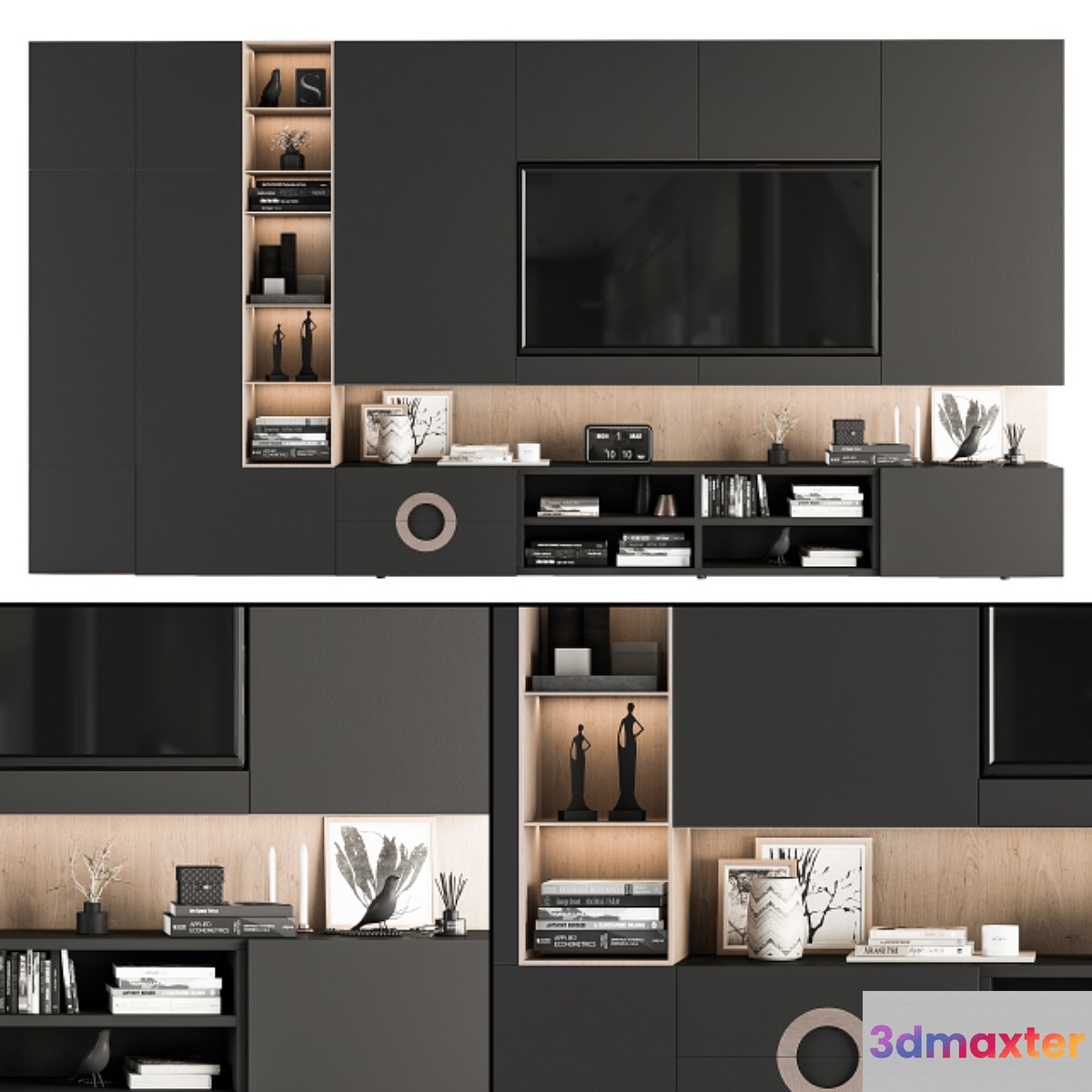 TV Wall Black and Wood - Set 12