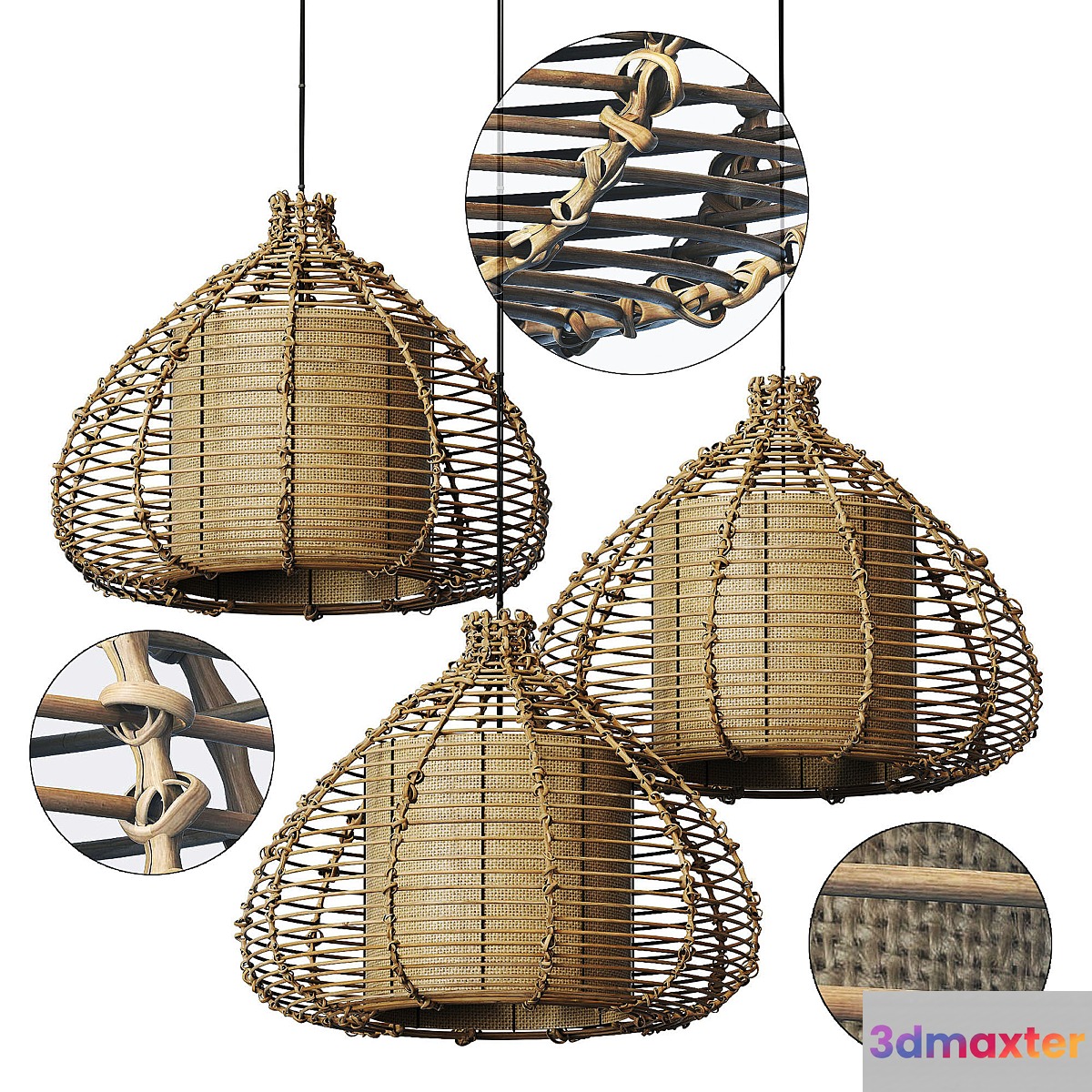 Lamp wicker branch rattan dome 3D Max