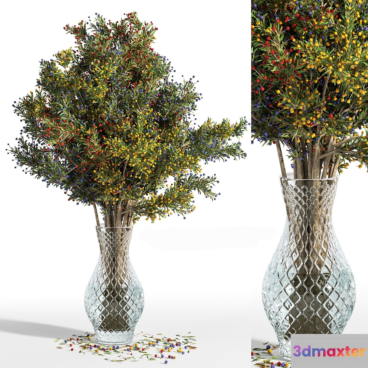 plants bouquet green branch in vase branches berries 02 3D Max