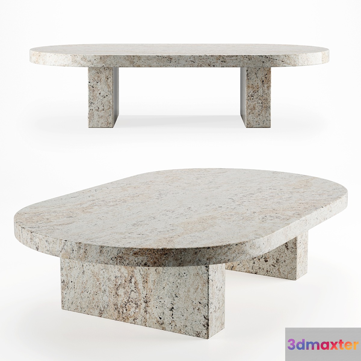 Vintage travertine oval coffee table 3D Max
