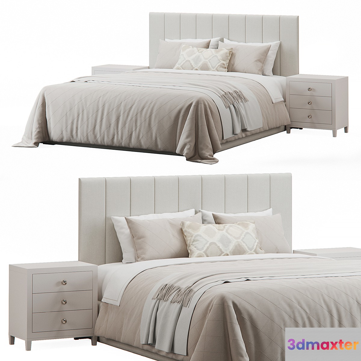 Striped Headboard Bed 3D Max