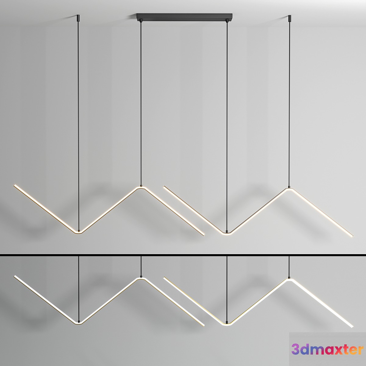 Zigzag Pendant Light Fixture Minimalism Aluminum Dining Room LED Ceiling Light in Black 3D Max