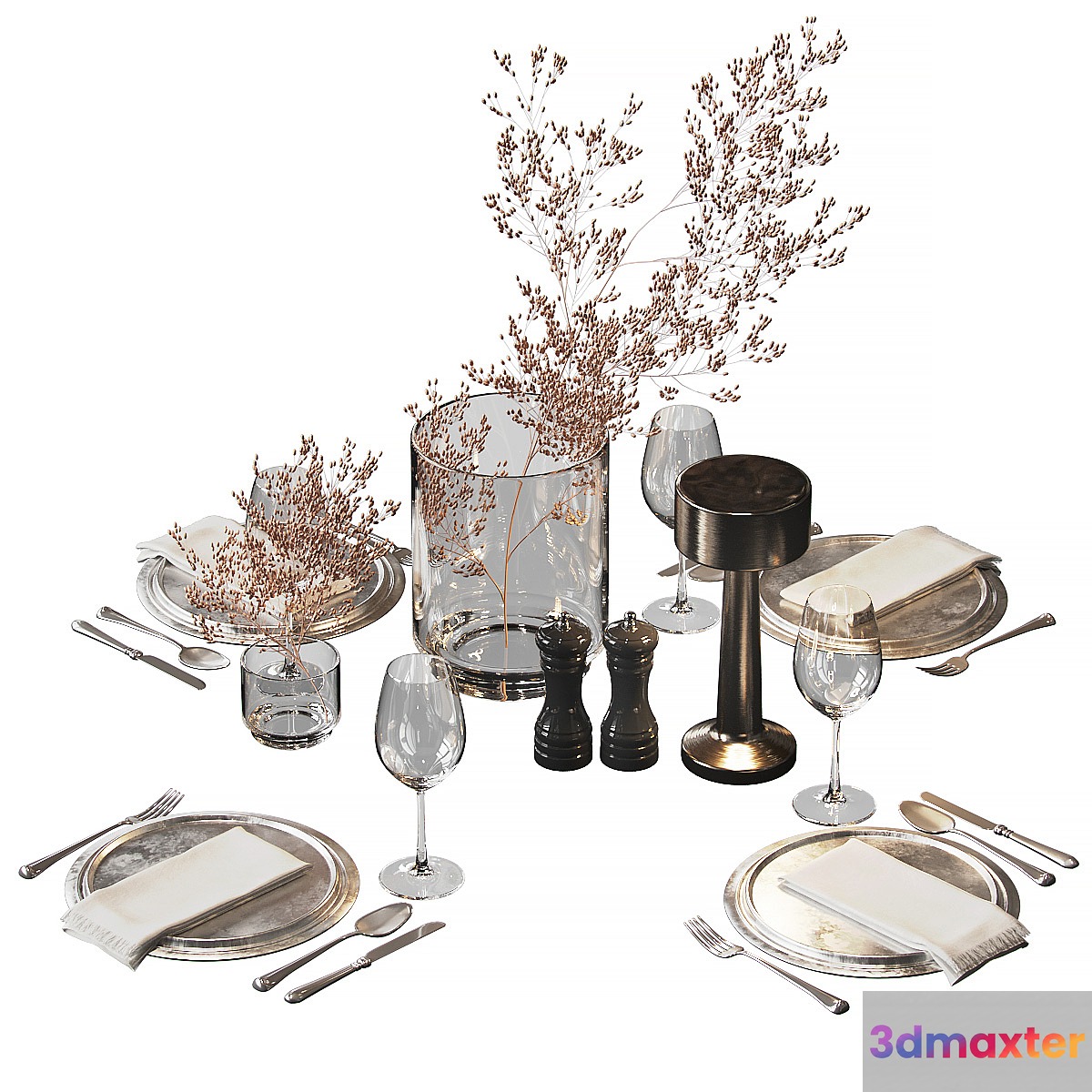 Serving set with dried flowers